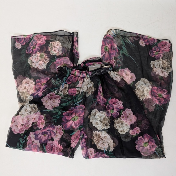 Sheer Floral Wide Leg Pants Transparent Belted Capris Flowers Moody - Picture 4 of 6